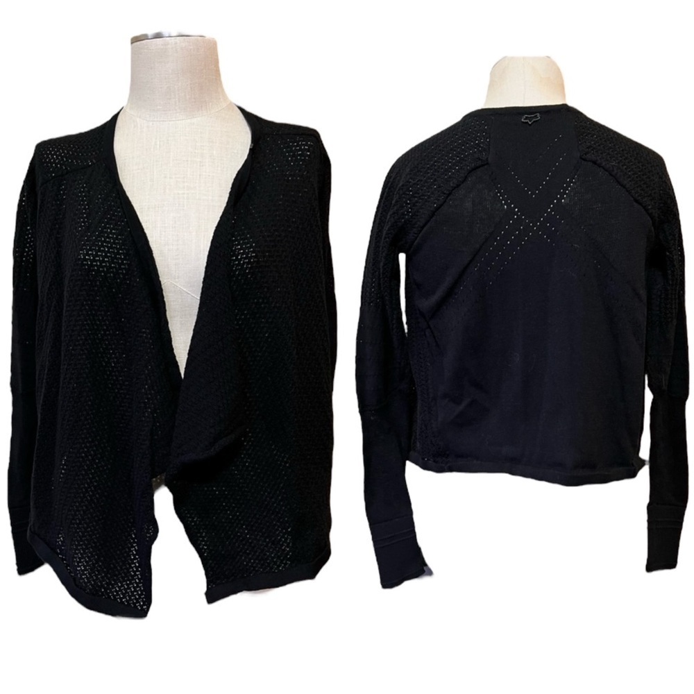 Fox Racing Small Black Crochet Short Cardigan Boho Lagenlook Gypsy Casual